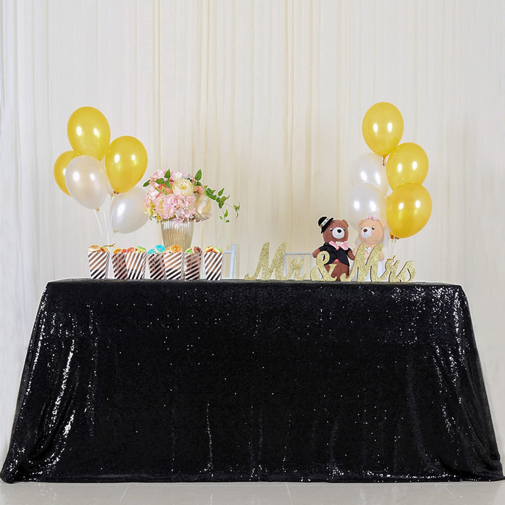 B-COOL Black Sequin Tablecloth 90x156inch Sparkly Sequin Table Linen Halloween Shiny Sequence Table Cloth Wedding Event Decor