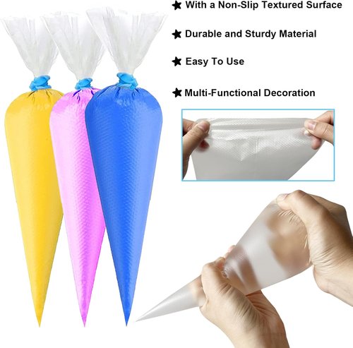 129Pcs Piping Bags Set by [Brand Name] - 100 Disposable 12-Inch Tipless Bags for Cake Decorating | Includes 7 Frosting Tips & 6 Cookie Cutters
