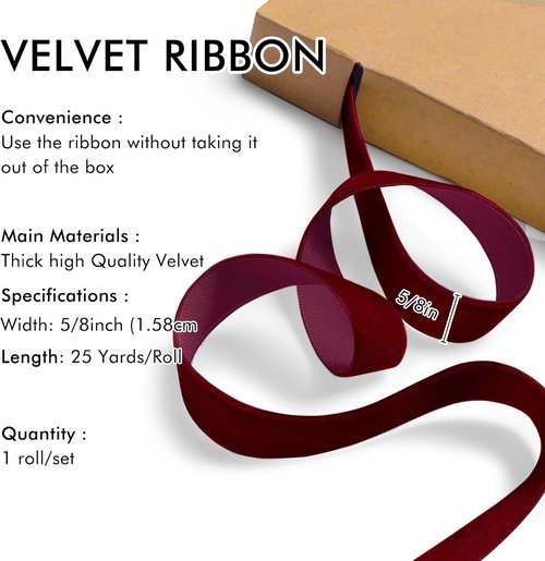 Burgundy Velvet Ribbon - 5/8" x 25 Yards | Perfect for Christmas Trees, Gift Wrapping & Bow Making