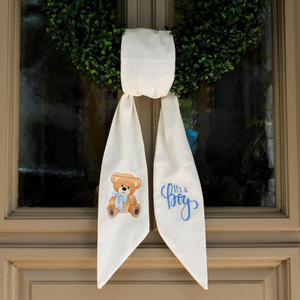 Quality Wreath Sash for Front Door - It's a Boy Monogrammed Embroidery | 56" L x 4.5" W Baby Shower Décor