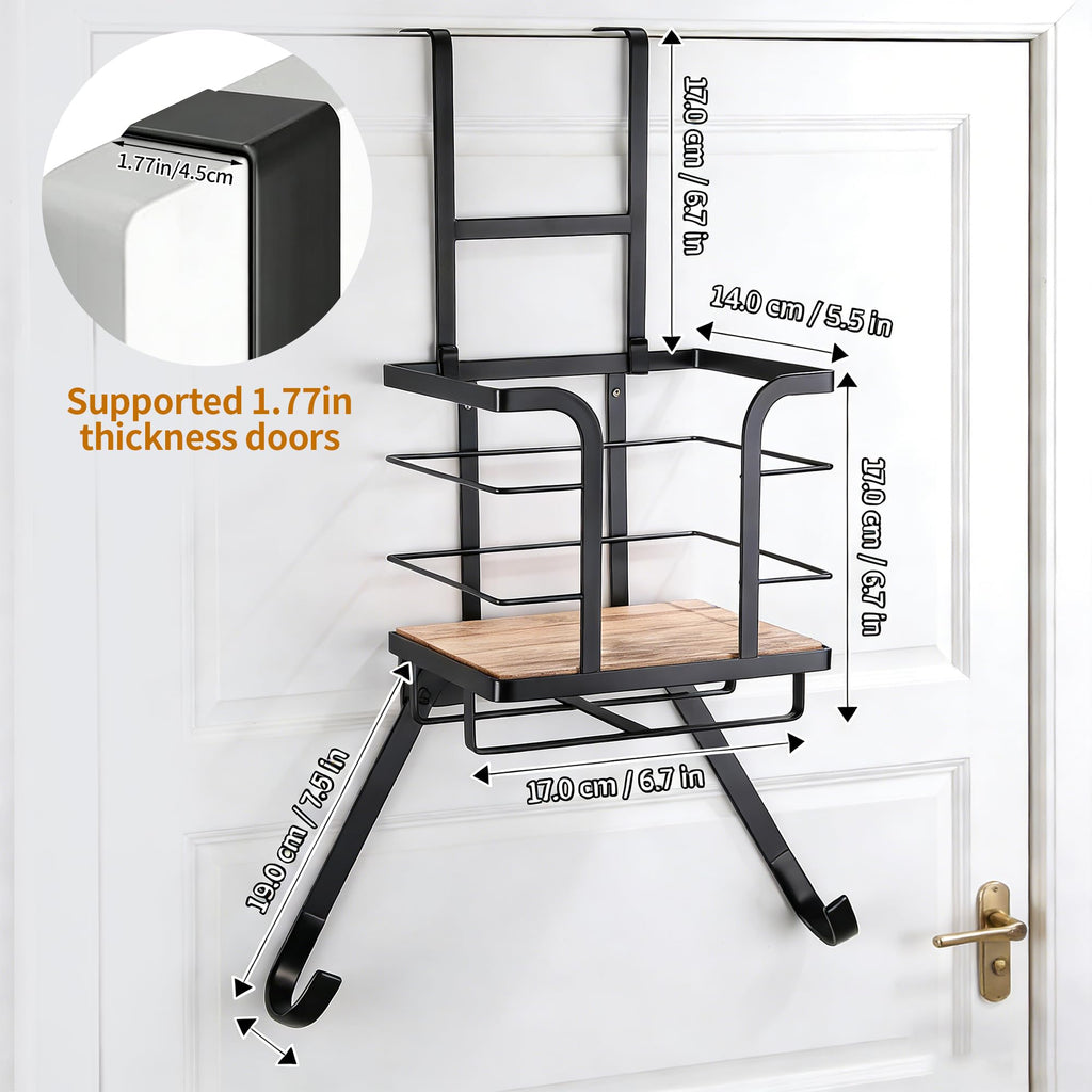 Over The Door & Wall Mount Ironing Board Hanger Wooden & Metal Laundry Room Organizer, Anti-Slip Fence Design, Fits T/Y-Leg Ironing Boards for Iron Steamer Pressing Accessories