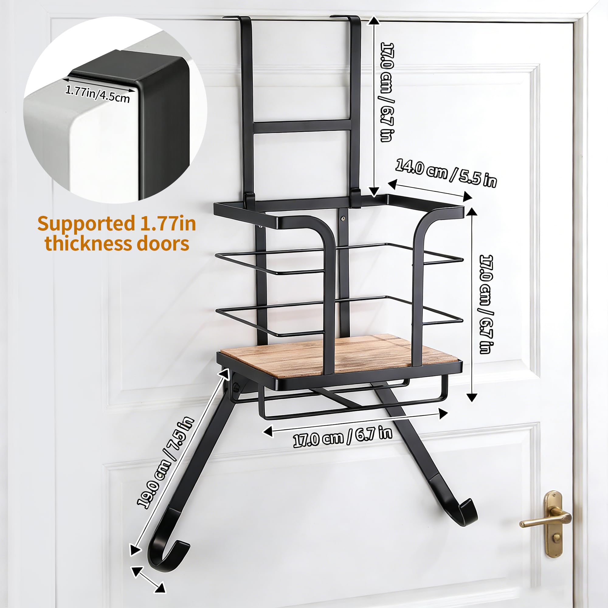 Over The Door & Wall Mount Ironing Board Hanger Wooden & Metal Laundry Room Organizer, Anti-Slip Fence Design, Fits T/Y-Leg Ironing Boards for Iron Steamer Pressing Accessories