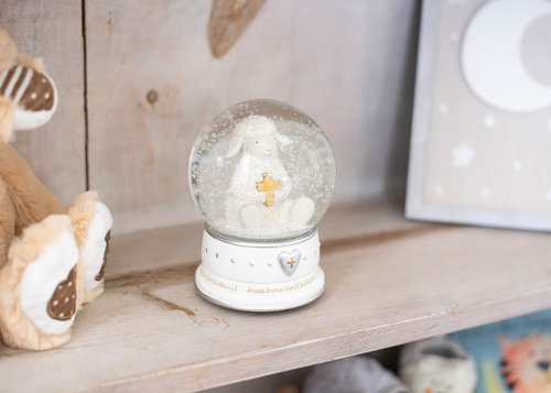 DEMDACO Peaceful White Lamb Musical 4 x 5.5 Glass Christmas Decorative Tabletop Snow Water Globe