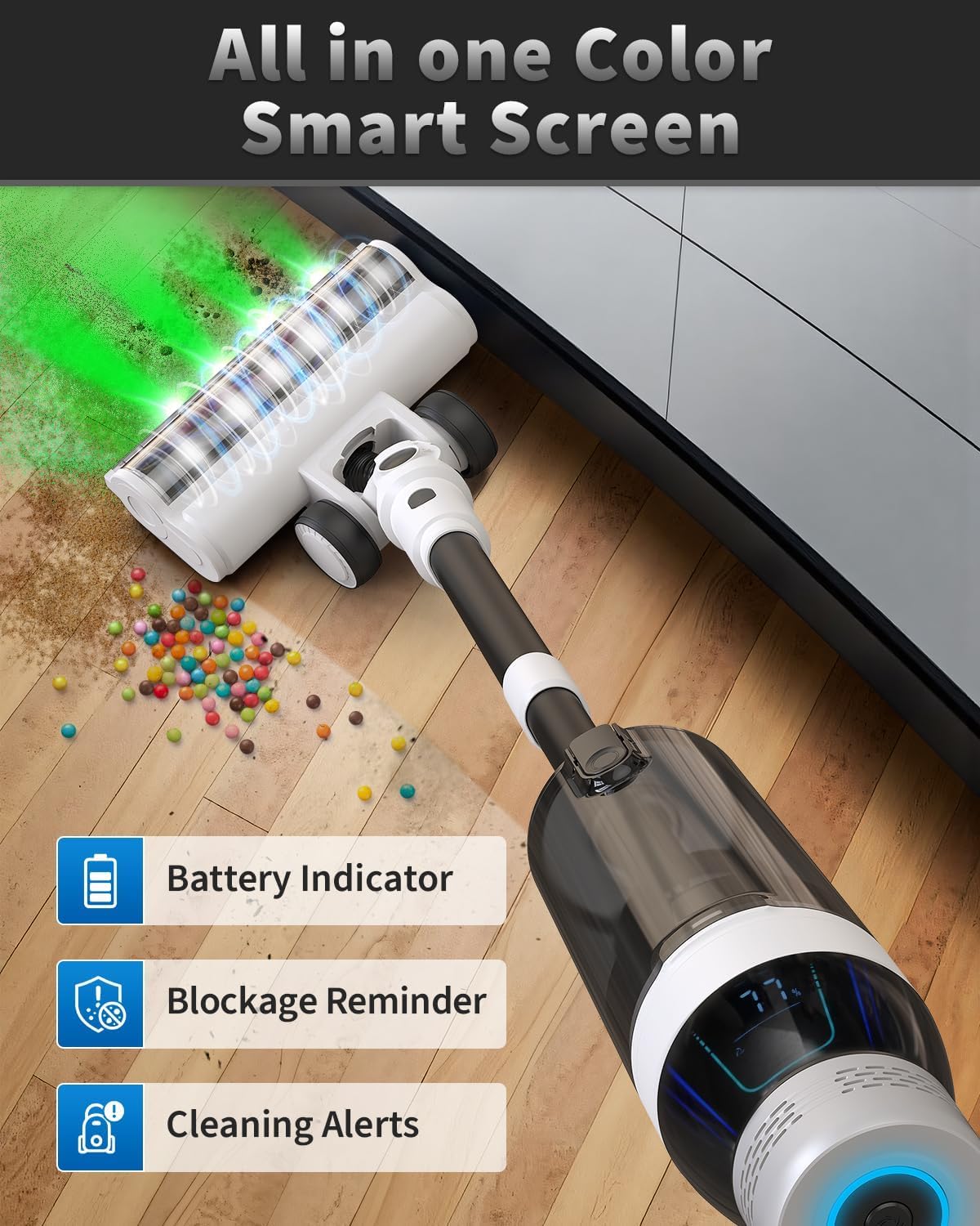 Skiennix Cordless Vacuum Cleaner - 15-in-1 Powerful Stick Design with LED Display | 110 Mins Runtime, Lightweight for Home & Pet Hair