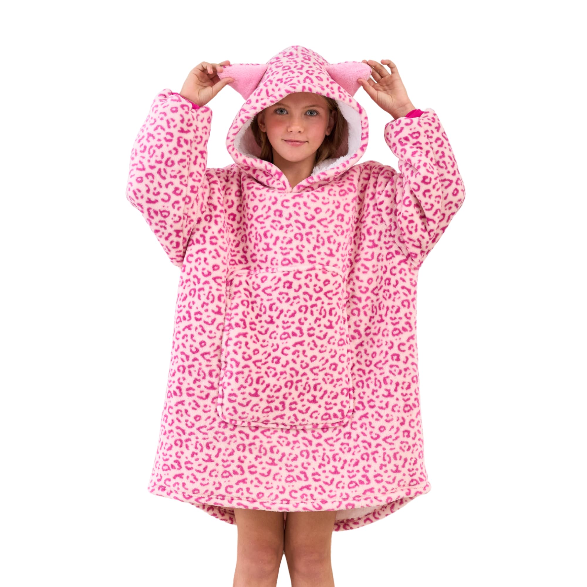 Unicorn Wearable Blanket Hoodie for Girls Unicorn Oversized Hoodie for Kids (Leopard, 8-9 Years)