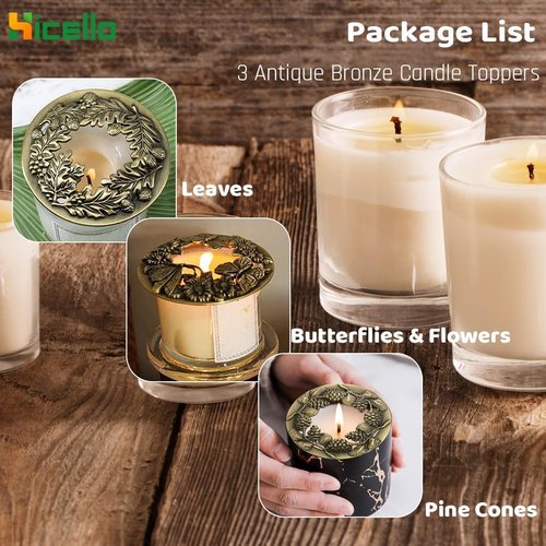Antique Bronze Candle Toppers by [Brand Name] - 3PCS Decorative Lids for Even Burn, Perfect Gift for Candle Lovers