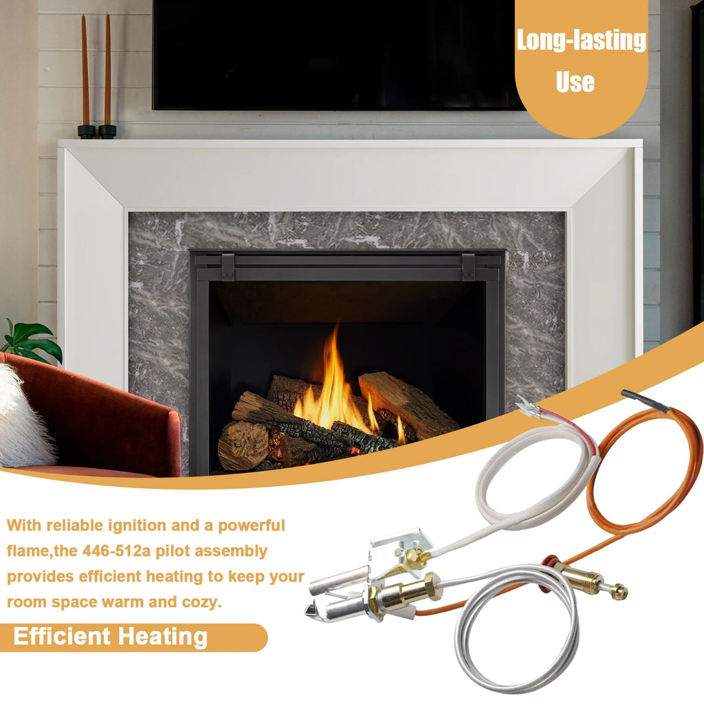 YUUCOO 446-512A Natural Gas Pilot Assembly for Heat N Glo Gas Fireplaces and Log Sets, Fits Heat-N-Glo Models SL2000, 4000, 5000, 6000, SRV446-512A,Replacement NG Pilot Assembly Parts with Thermopile