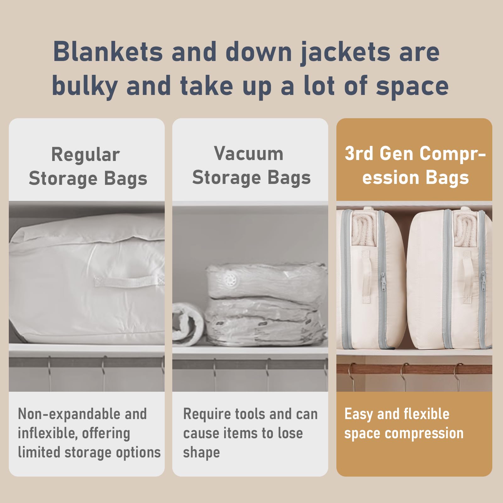 DIMJ Compression Storage Bags 6 Pack - Blanket Storage Bags with Window Zipper, Ultra Space Saving Self Compression Organizer for Puffer Jacket, Bedding, Lightweight Comforter Duvet, Sweater