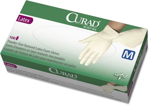 Curad Latex Exam Gloves - Powder-Free, Medium Size, 100 Count Box | Medical Safety Essentials