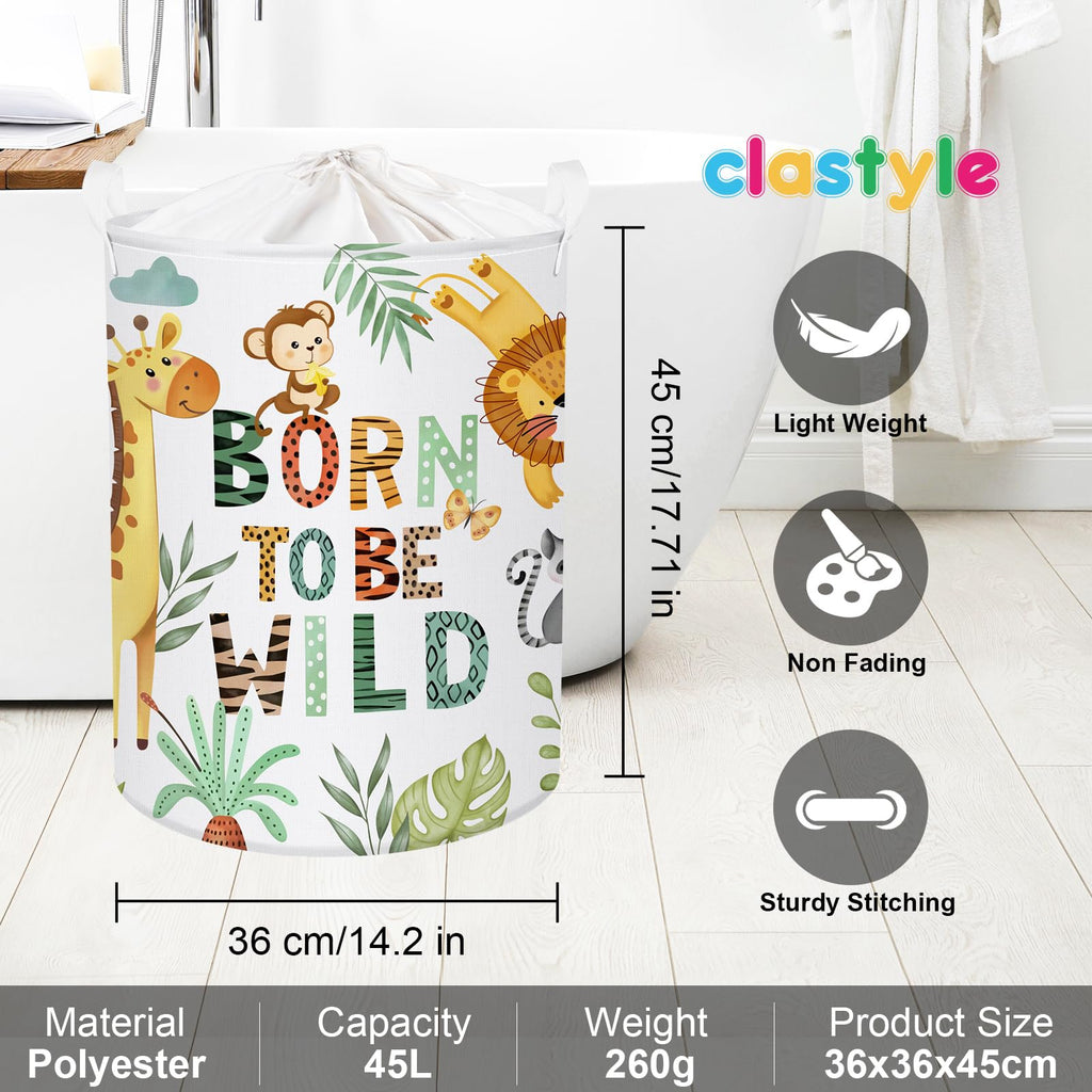 Clastyle 45L Boho Animal Tree Kid Laundry Hamper for Boy Girl Collapsible Elephant Tiger Clothes Toy Storage Basket with Lid for Bedroom Bathroom Nursery