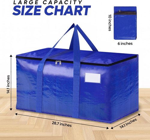 4 Pack Extra Large Moving Bags - Heavy Duty Clothes Storage Totes with Strong Zipper & Handles | Space-Saving Solution for College Supplies