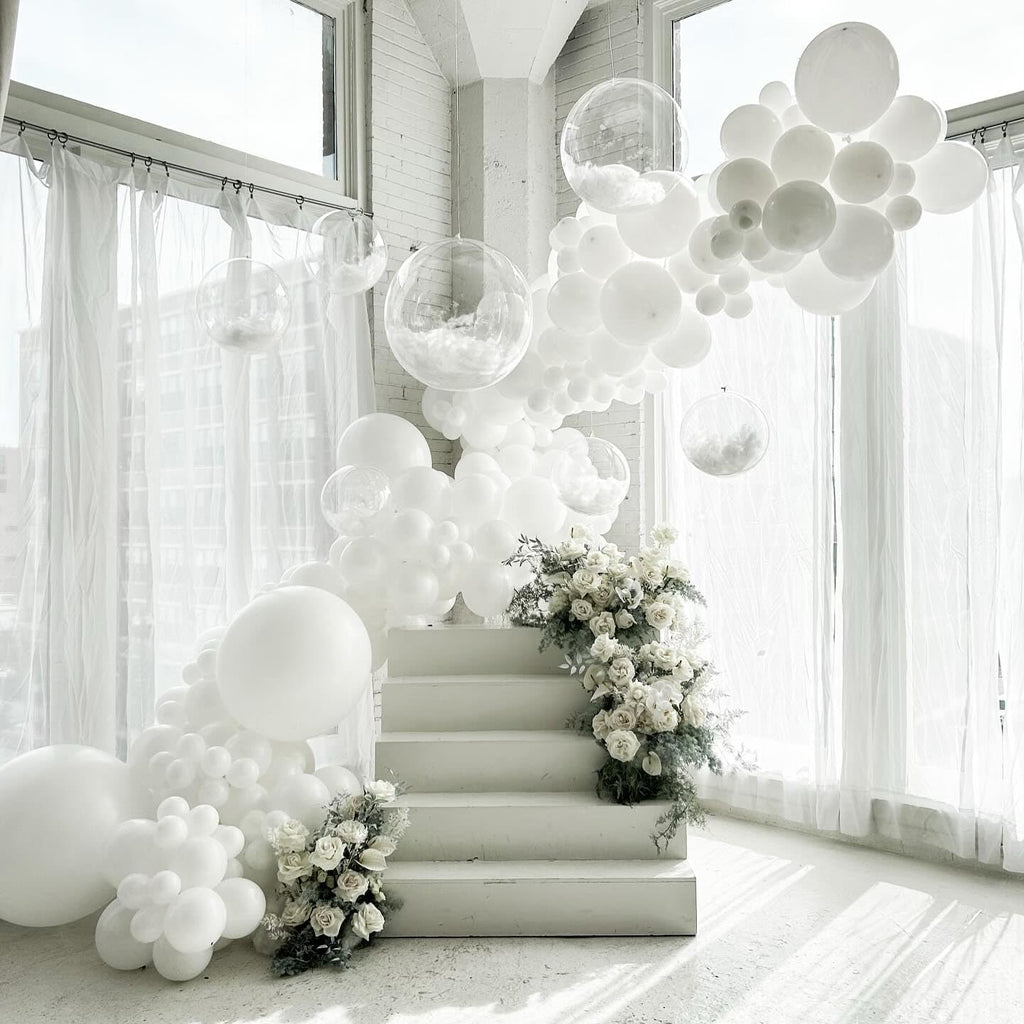 White Latex Balloons - 55 Pack of 12-Inch Balloons with Ribbon for Birthday, Graduation & Wedding Decor