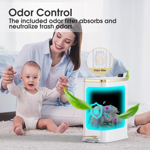 CEROELDA Stainless Steel Small Bathroom Trash Can with Lid - Soft Close 5L/1.3 Gal | Slim Design for Office, Bedroom, and More - White