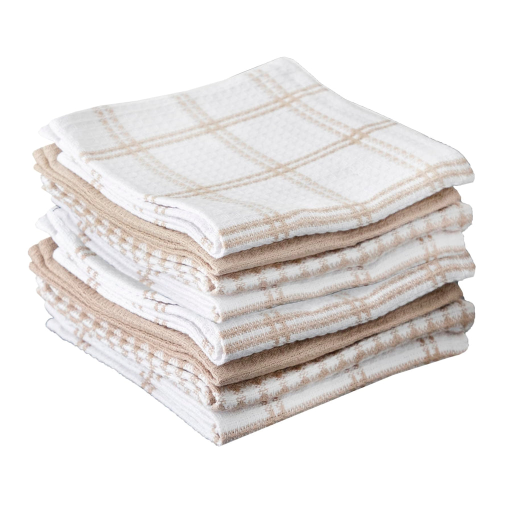 T-Fal Premium Waffle Dish Cloths: Highly Absorbent, Super Soft Long Lasting - 100% Cotton, 12"x13" Towel for Cleaning & Drying, (8-Pack), Sand