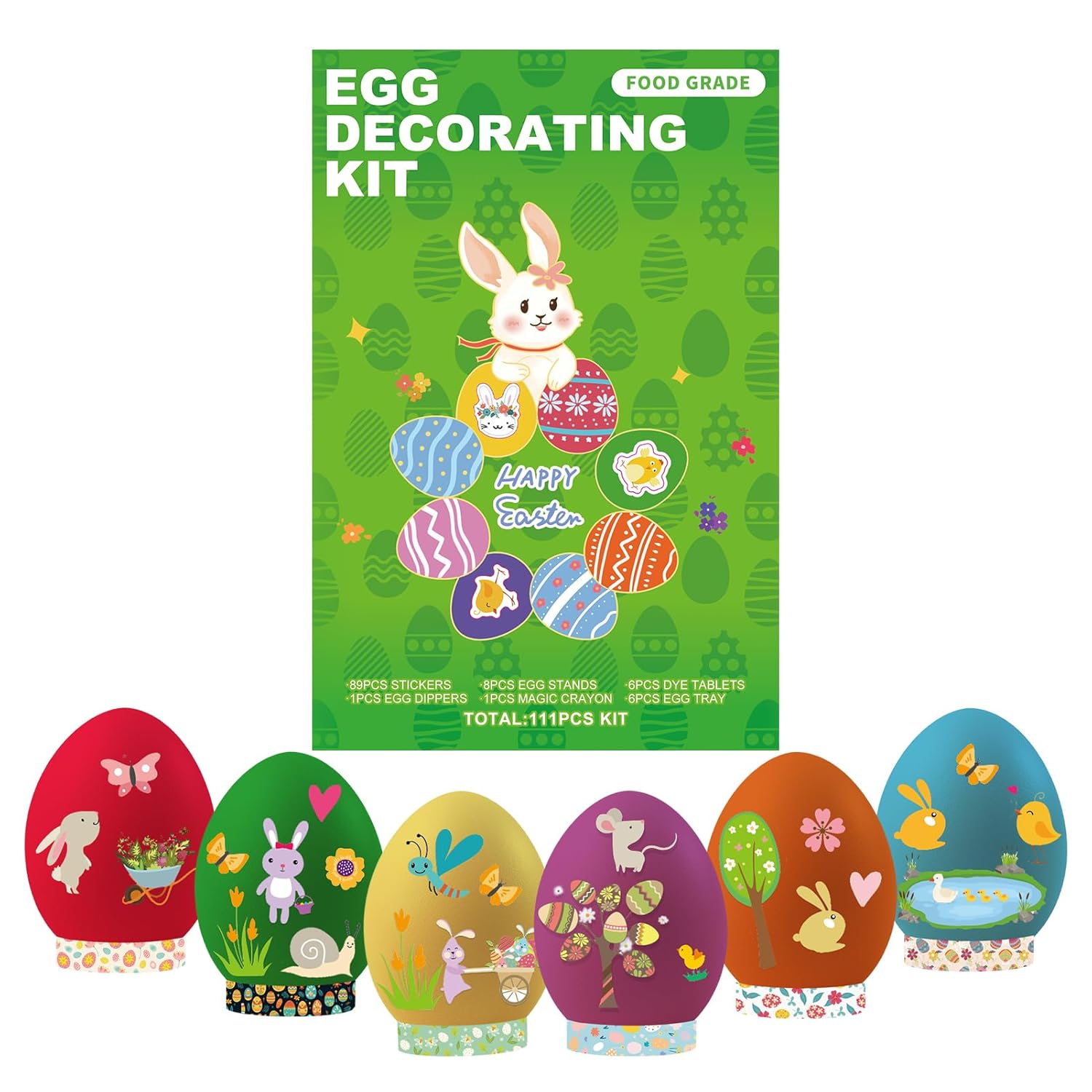 Skiennix Easter Egg Decorating Kit - Non-Toxic Dye Tablets with 89 Stickers & 8 Holders | DIY Craft Set