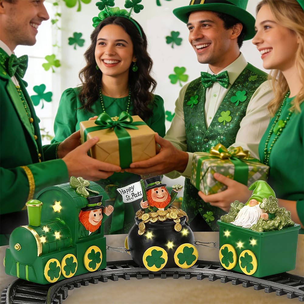 St. Patrick's Day Decorations - Lighted Leprechaun Train Centerpiece for Home & Dining Room