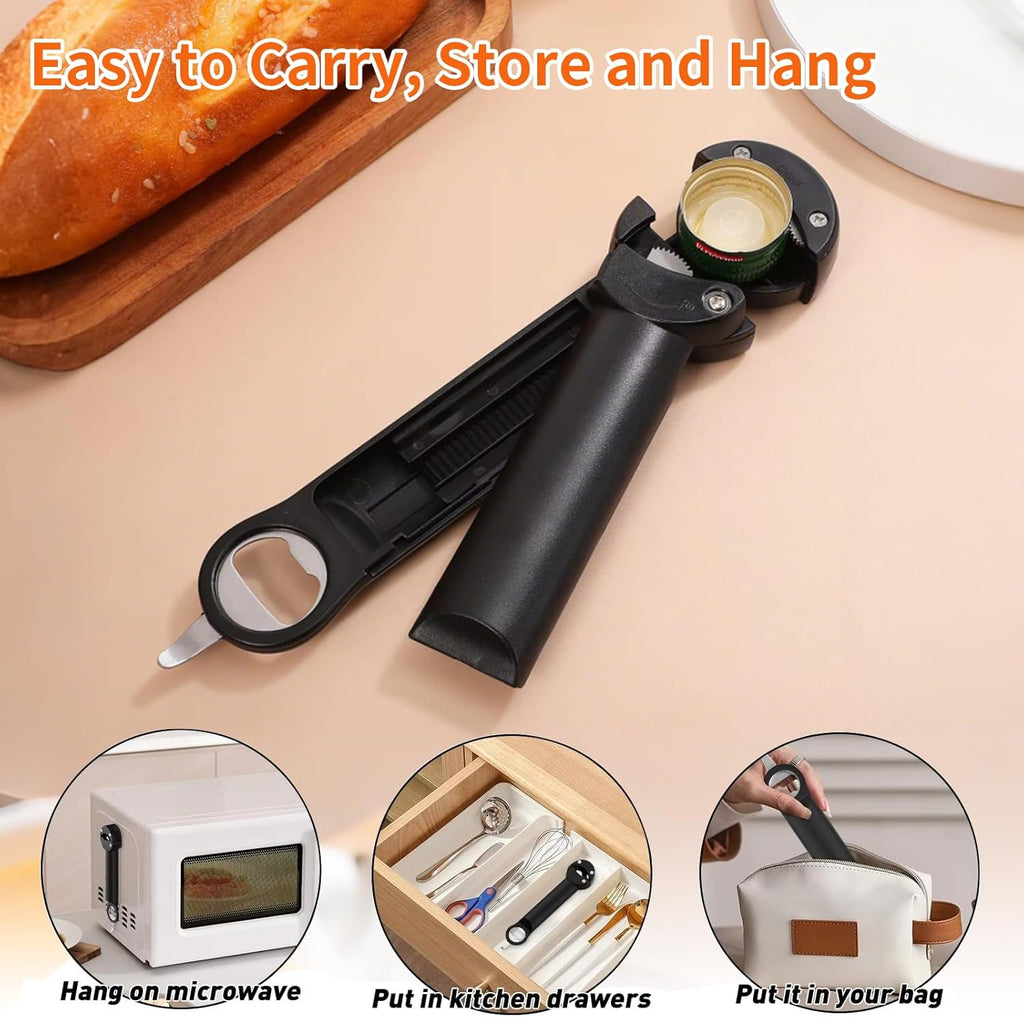 Skiennix 7-In-1 Jar Opener - Multifunctional Magnetic Bottle & Can Opener for Elderly & Arthritis - Black