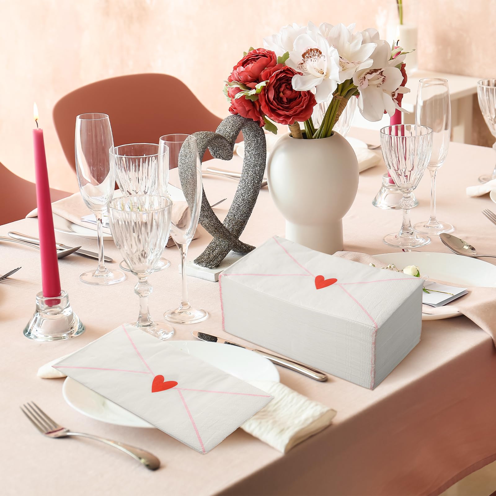 Havawish 100 Pcs Love Letters Disposable Napkins Love Heart Cocktail Napkins Red Heart Sign Paper Guest Hand Towel for Wedding Anniversary Bridal Shower Valentine Party Lunch Dinner Kitchen Bathroom
