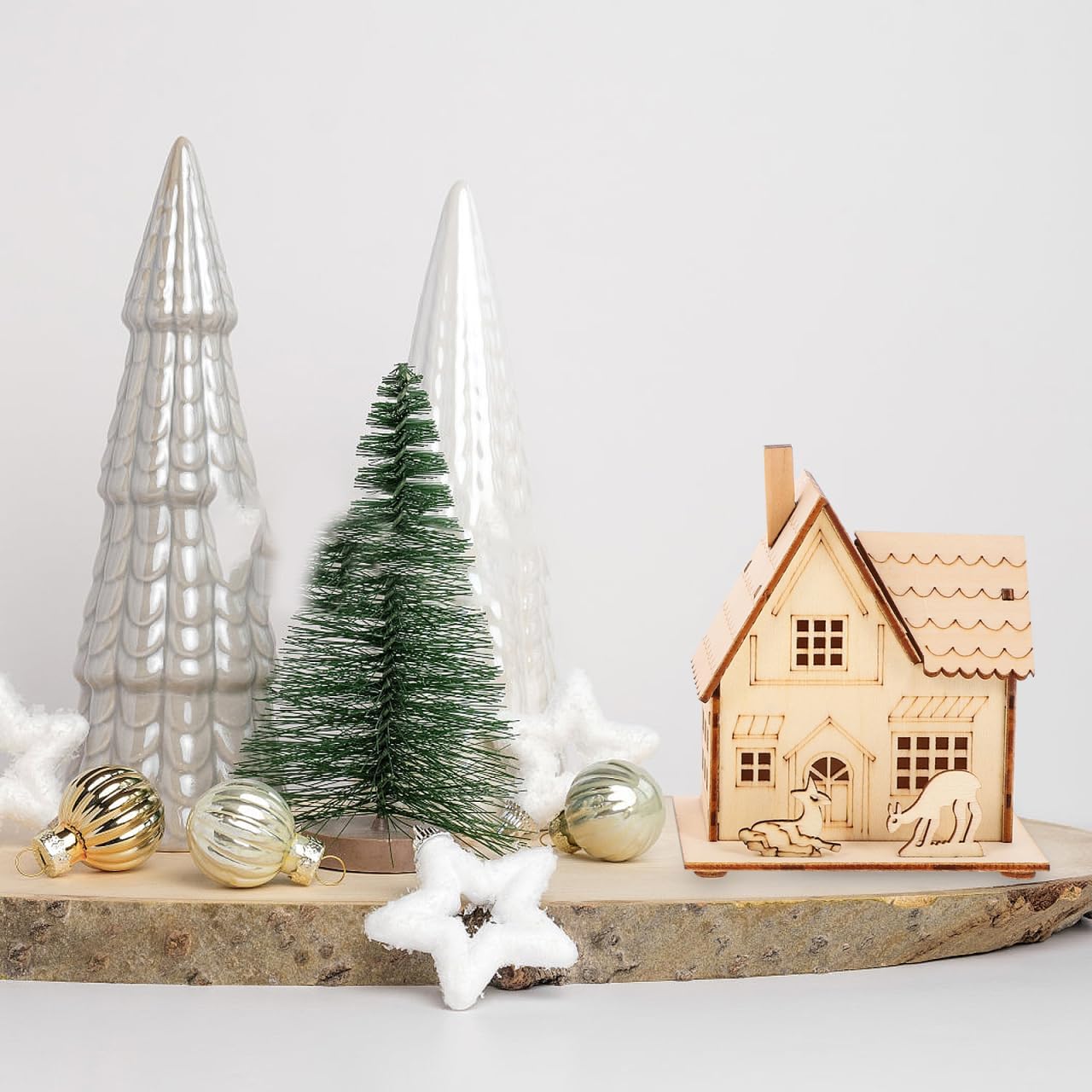 Skiennix Christmas Village Houses - LED Light Wooden Decor | Unfinished Rustic Design for Holiday Centerpieces