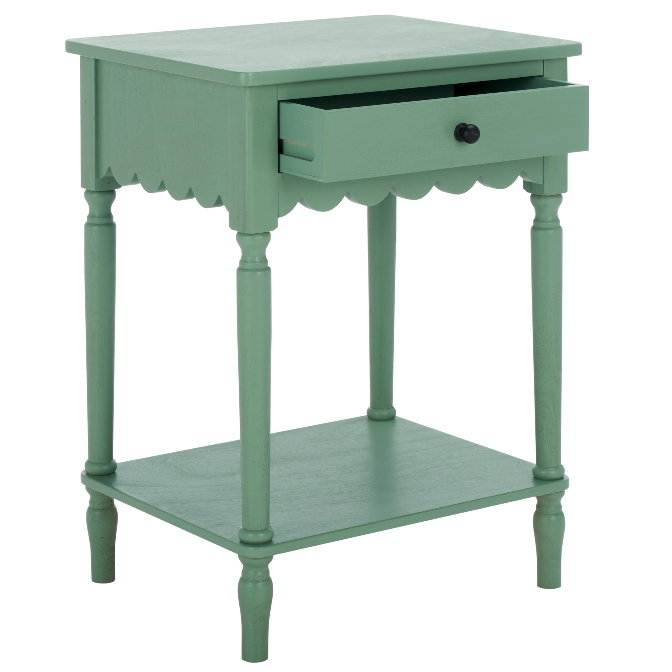 SAFAVIEH Home Collection – Haven Sage Green Accent Table with Drawer & Shelf, Scalloped Apron Detail, Traditional Side Nightstand (ACC5724D)