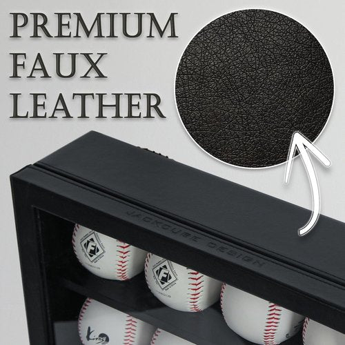 20 Baseball Display Case Wall Mount Leather Cabinet Wood Shelf Sports Storage Acrylic Cover Rack with Protection Dual Lock System (Black, 14.2 x 3.9 x 18 inches) – MK104C