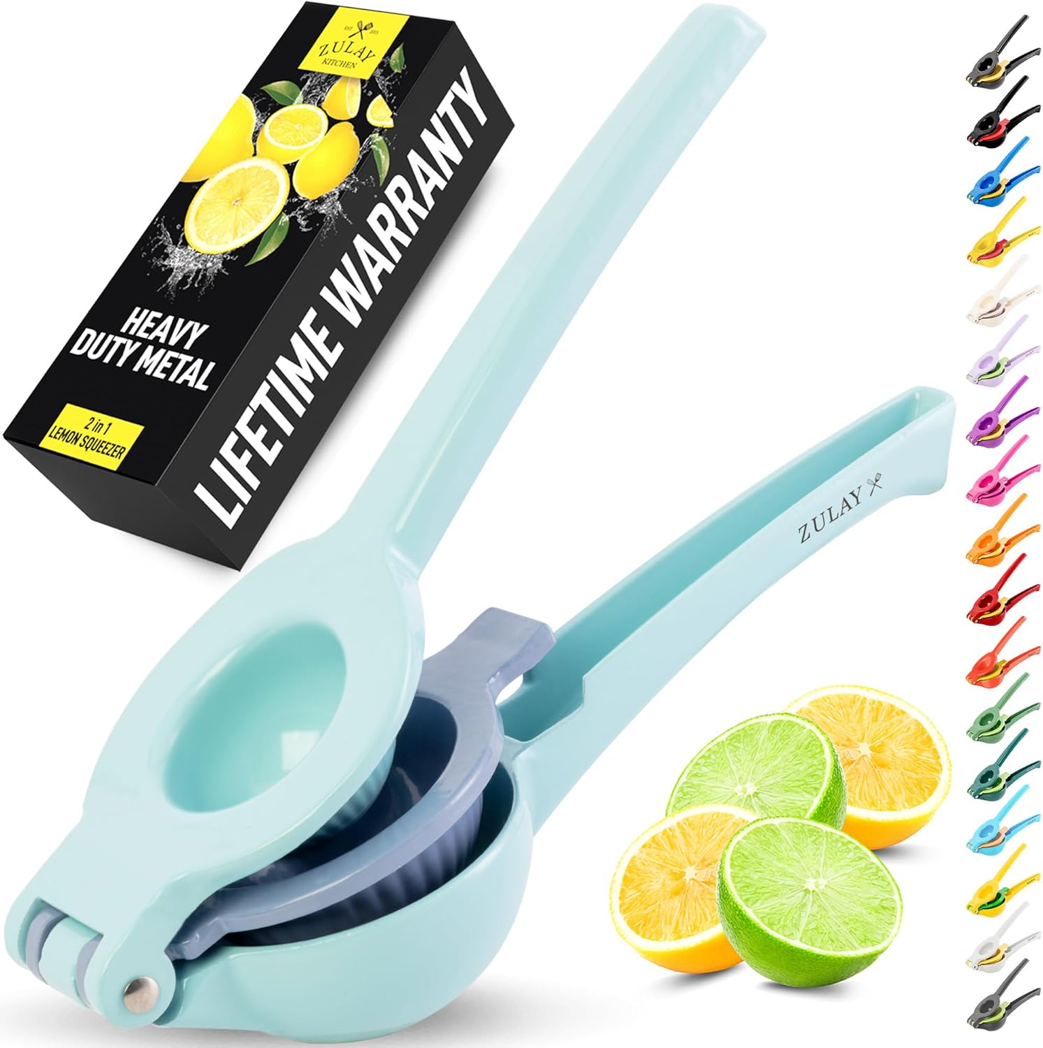 Zulay Kitchen 2-in-1 Lemon Squeezer - Sturdy Hand Juicer for Maximum Juice Extraction - Easy to Clean - Blue/Purple