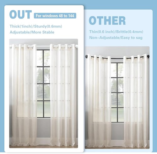 Byondeth Curtain Rods - Adjustable Blackout Design for Windows 16 to 144 Inches | Ivory White Finish