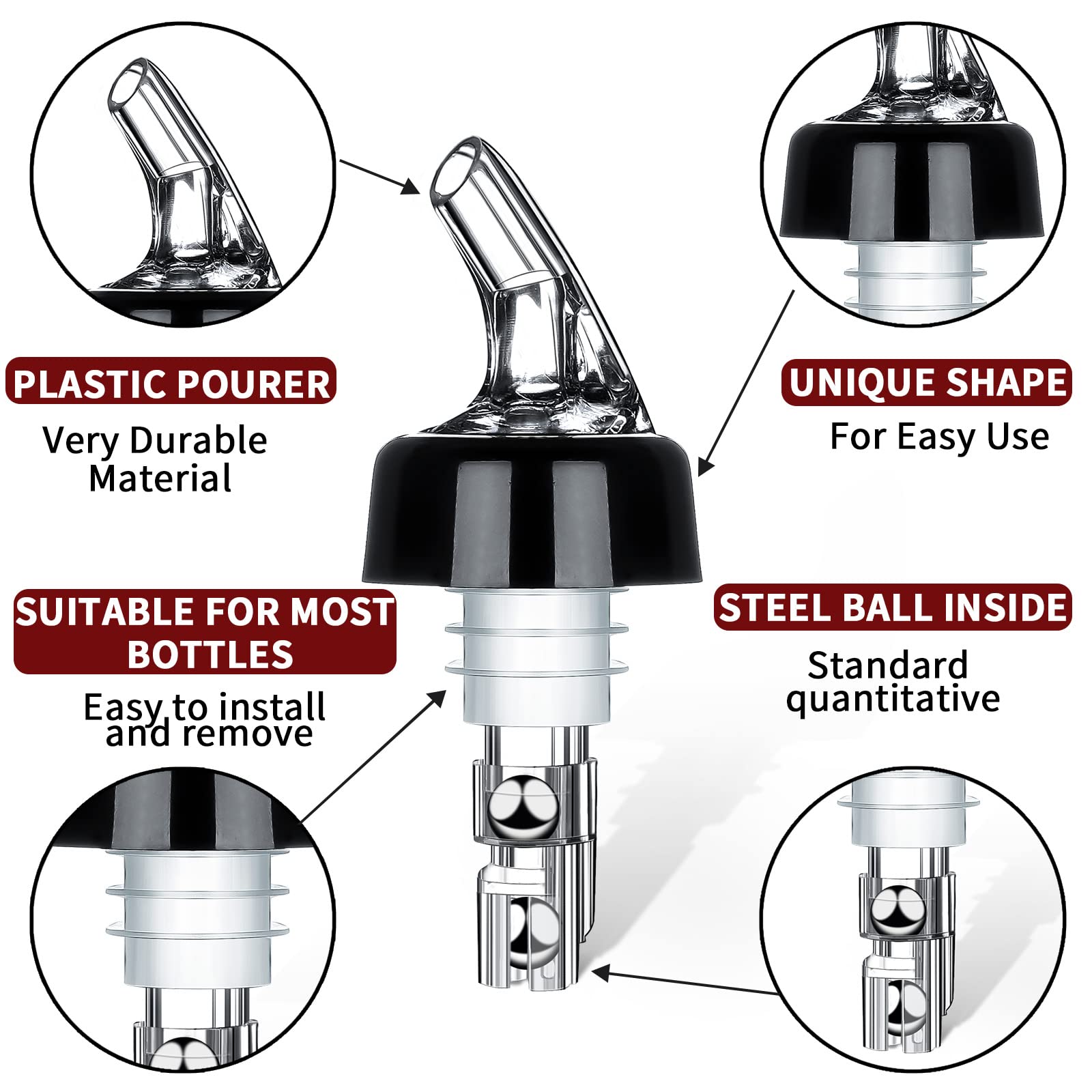 SuproBarware Automatic Measured Bottle Pourer Liquor Bottle Pourer Quick Shot Dispenser 1oz Liquor Pour Spout for Alcohol,Wine,Spirits, Home Bar Kitchen Tools 50 Pack