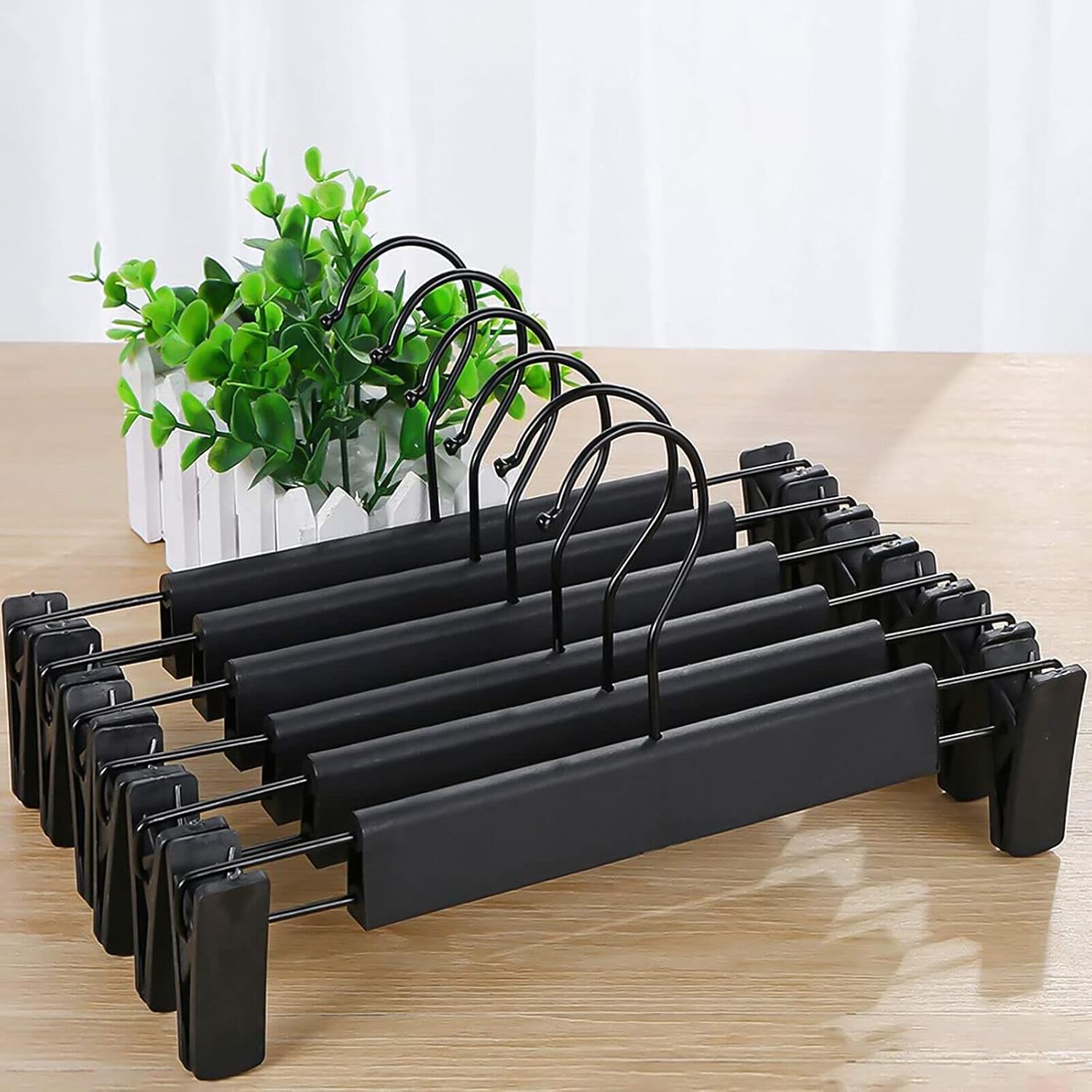 Northern Brothers Pants Hangers - 10 Pack Black Plastic Clips | Adjustable, Non-Slip, Space-Saving Design for Pants & Skirts