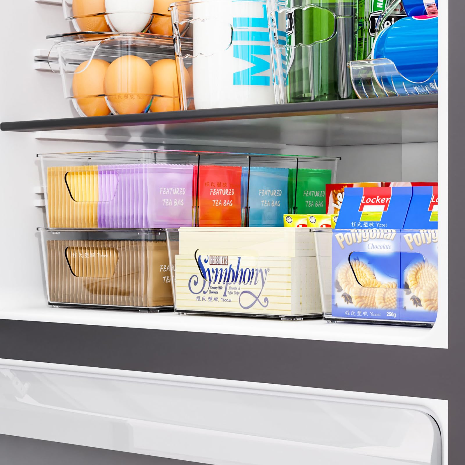 Stackable 6 Pack Snack Organizer for Pantry Shelf,Clear Pantry Organizers and Storage Bins for Fridge,Office,Cupboard,Plastic Pantry Snack Organizer For Breast Milk,Tea Bag,Food Storage Containers