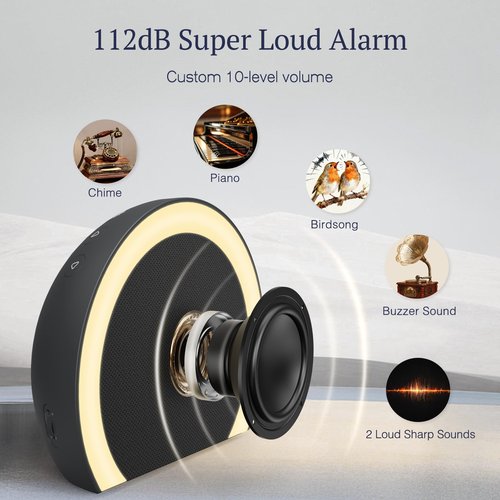 ANJANK Super Loud Alarm Clock with Wireless Bed Shaker, Vibrating Dual Alarm with Light Wake Up for Heavy Sleepers & Hearing Impaired, 9-Color Night Light, 5 Sounds, 0-100% Dimmer, USB Charger