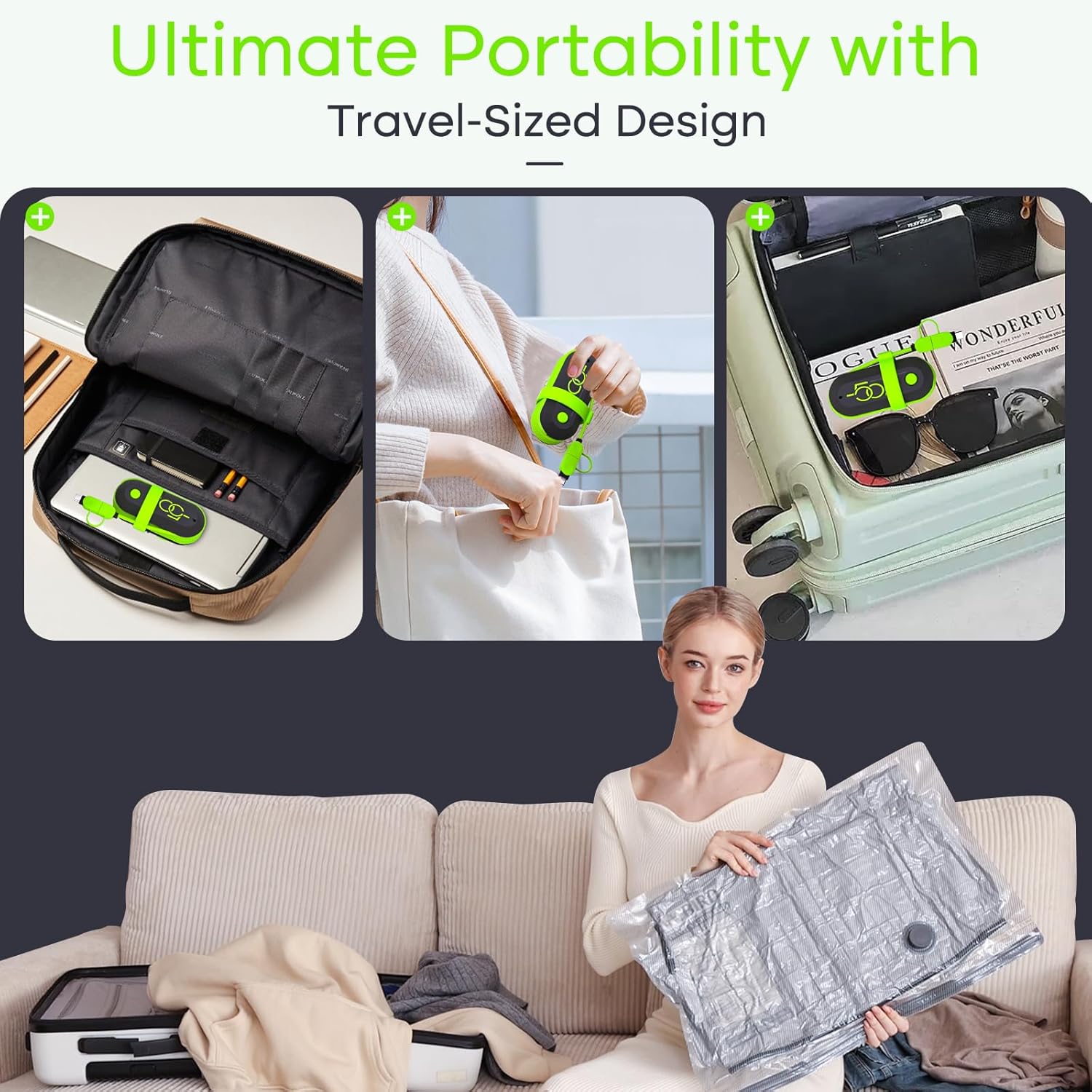 Vacbird Vacuum Bags - Travel Compression Packing Bags with USB Pump | 12 Pack Carry-On Size
