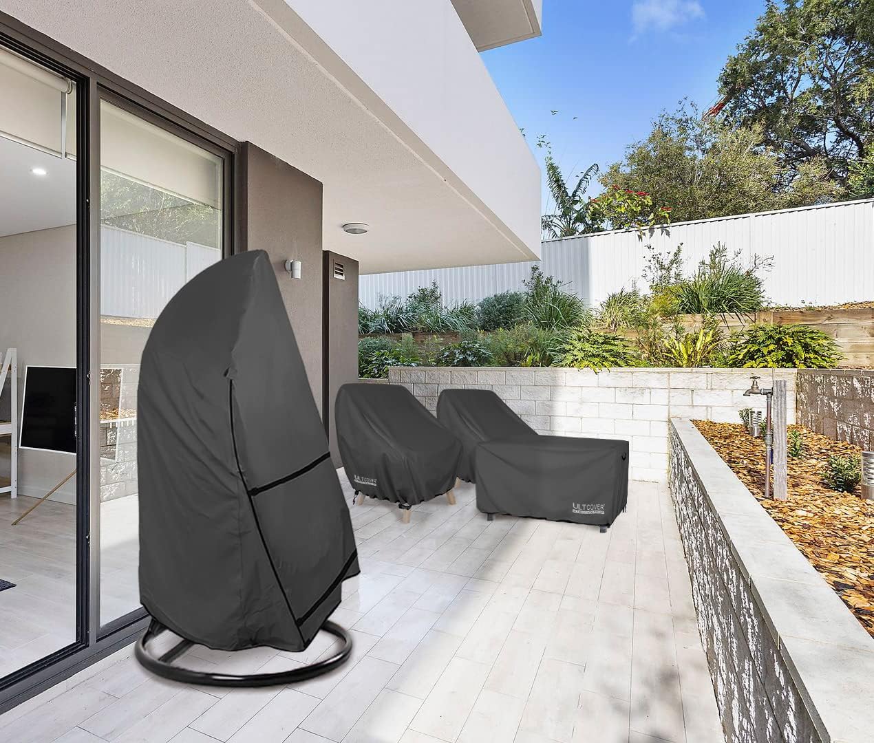 ULTCOVER Patio Hanging Egg Chair Cover - Waterproof Protection for Single Seat Swing | 45W x 33D x 68H Inches, Black