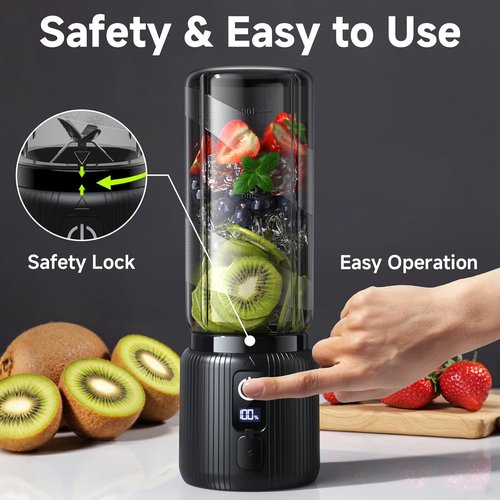 COKUNST Portable Blender - Compact 17oz Smoothie Maker with 8 Blades & LED Display | USB-C Rechargeable for Travel & Gym