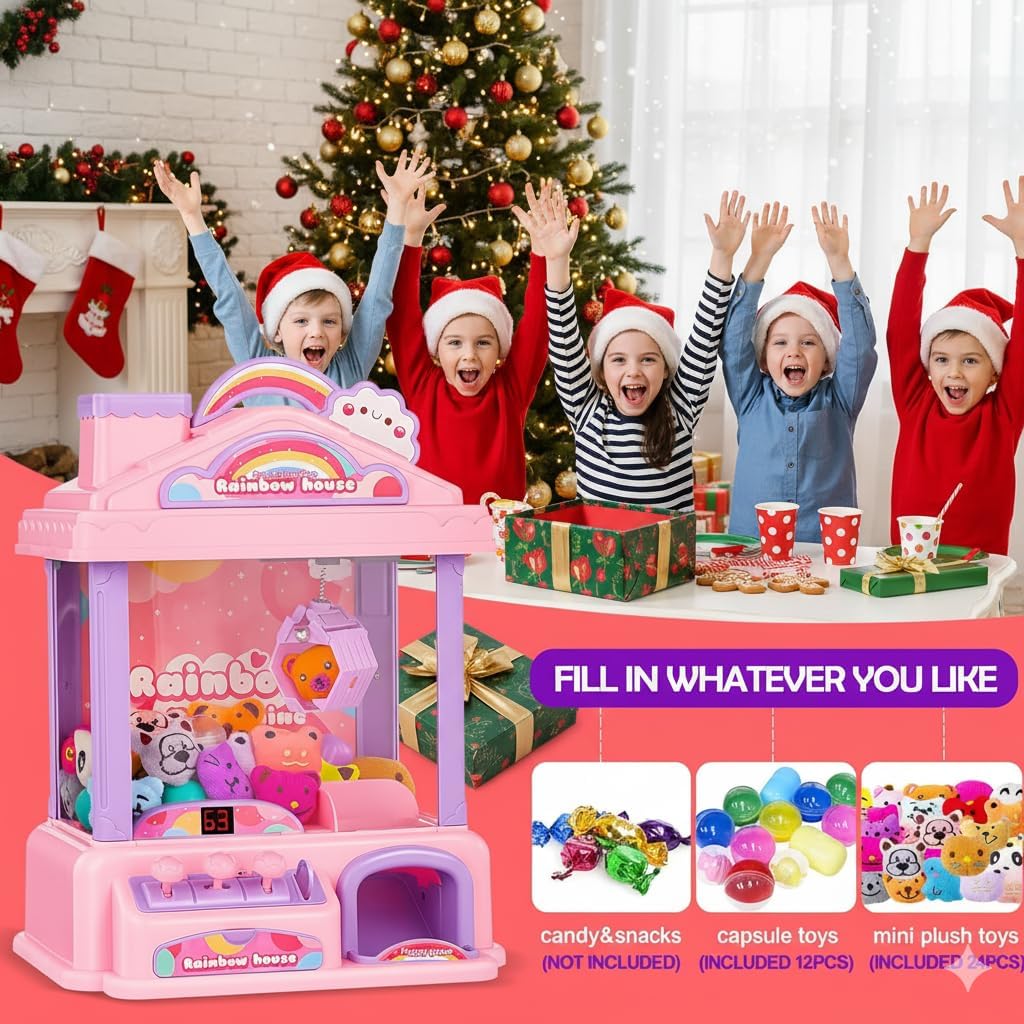 Skiennix Mini Claw Machine - Electric Arcade Game Toy with LED Lights & Adjustable Sound | Pink, Ages 4+