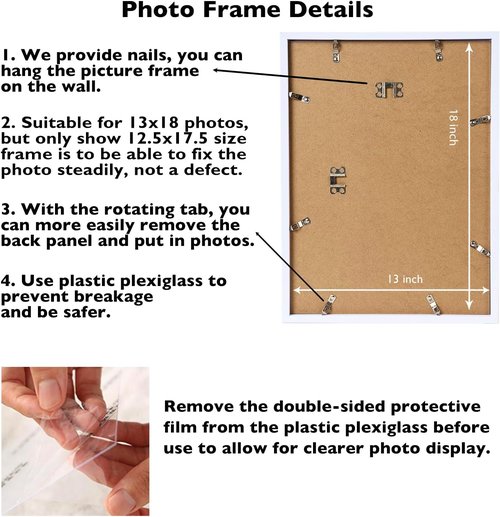JCJMY 13x18 Picture Frame - White Wall Gallery Frame for Photos & Posters | Horizontal & Vertical Display