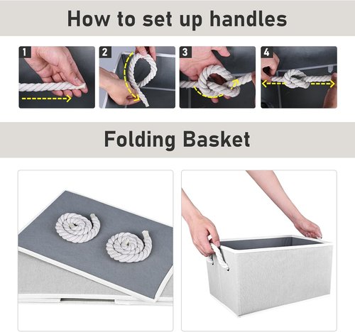 Closet Storage Bins - Linen Organizers for Shelves | Collapsible Gray Baskets, 4 Pack