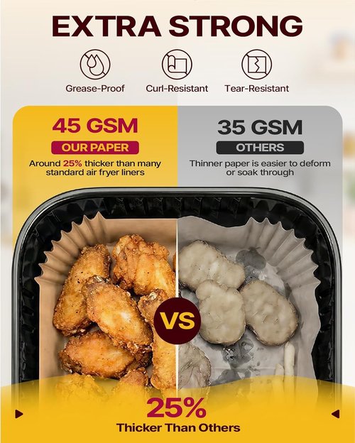 Katbite Air Fryer Liners - 100PCS Thick Disposable Parchment Paper | 8x5.5'' Rectangle for Ninja Dual Air Fryer Accessories