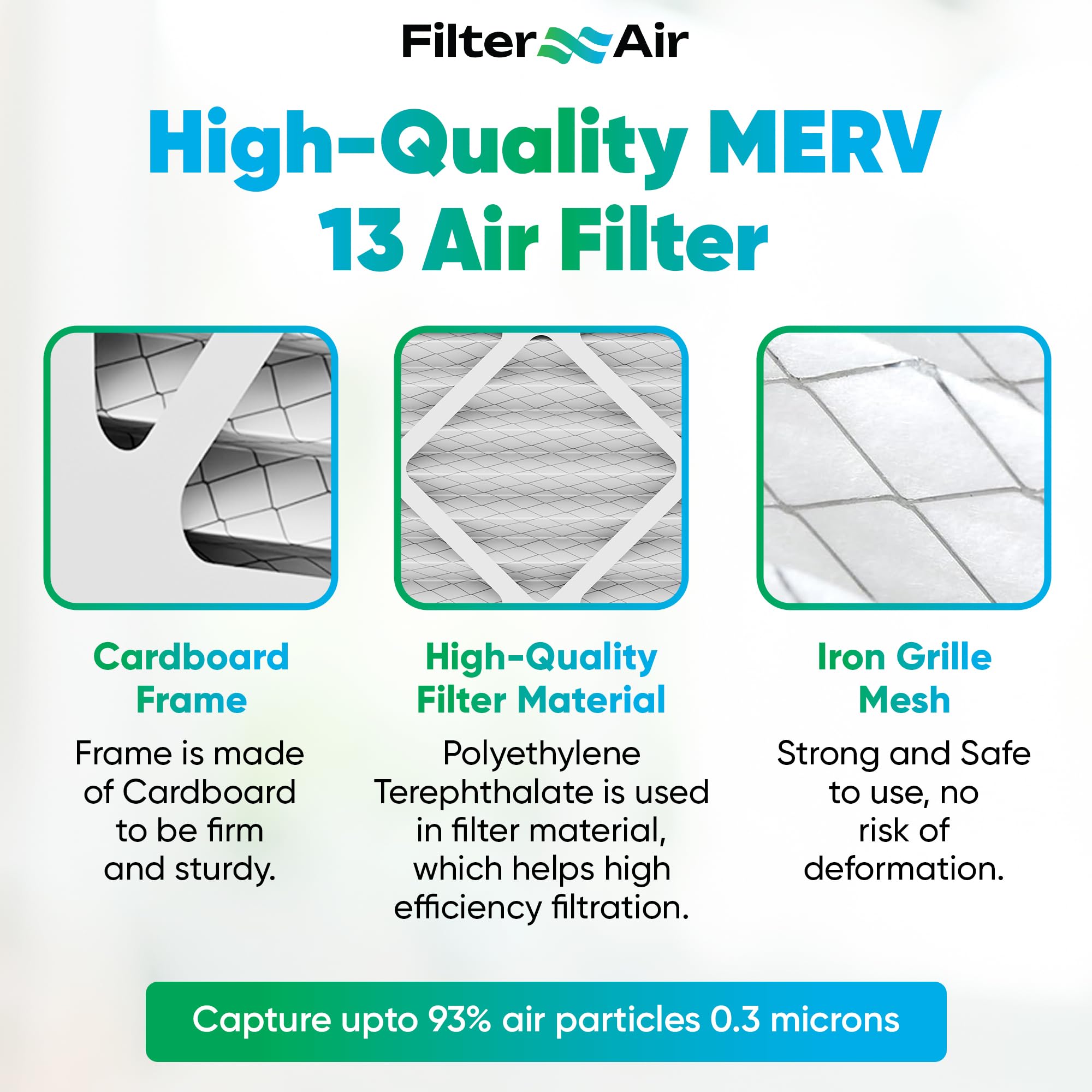 Filter X Air - 14x14x3 MERV 13 Pleated Air Filter (2-Pack), AC Furnace Air Filters Replacement, Compatible with Zephyr VGF Series - Dust & Air Cleaning Whole Home Return Air Grille Filter