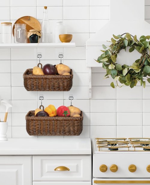 AceList Wall Hanging Basket, Boho Style Hand-Woven Hanging Storage Baskets - Set of 2, Ideal for Boho Room Decor, Kitchen, Garden, and Living Room(Brown)