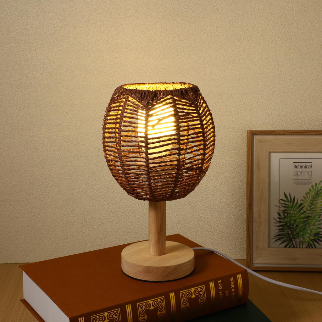 Cabilock Woven Lamp Shade with Metal Frame, Boho Round Small Lampshade Replacement, Woven Light Shade for Pendant Chandelier Wall Sconces Ceiling Fan Light Covers, 5.5x5.9 Inch, Khaki