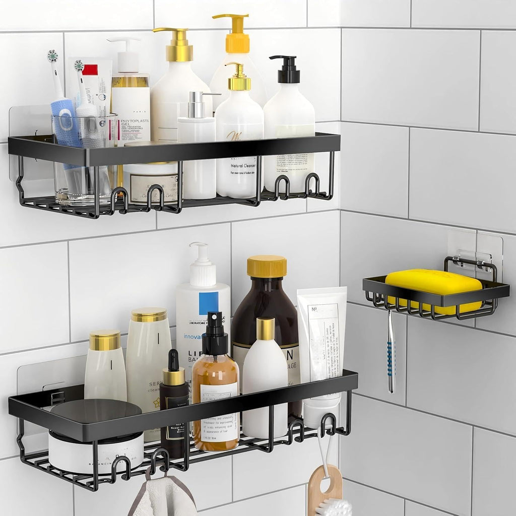 Moforoco Shower Caddy Basket Shelf - Rustproof Black Wall Organizer with Soap Holder | 3-Pack Set