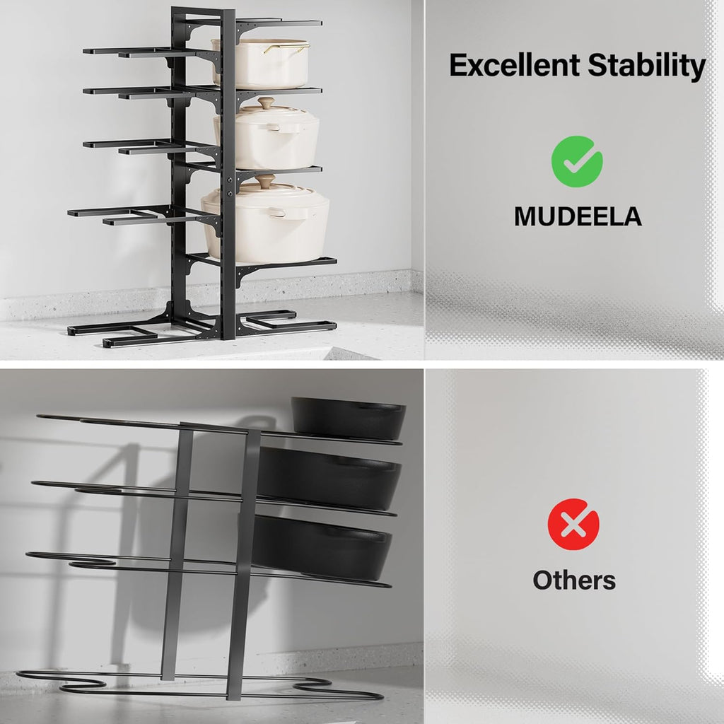 MUDEELA 10-Tier Pot and Pan Organizer - Heavy Duty Under Cabinet Storage, 23.62" Height, Adjustable Rack