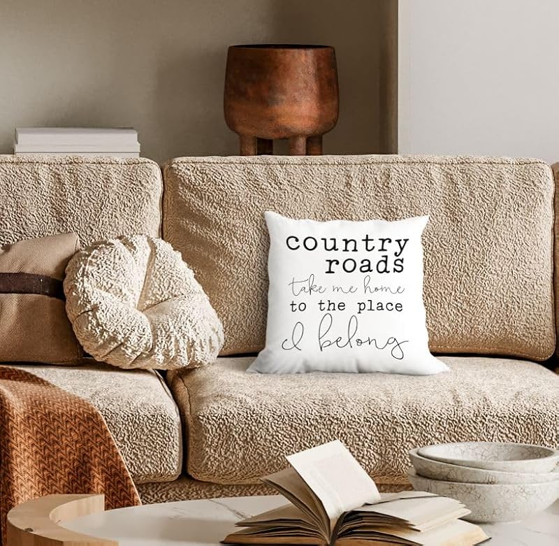 Inspirational Country Roads Throw Pillow Cover - 18"x18" Soft Corduroy Cushion for Home Decor