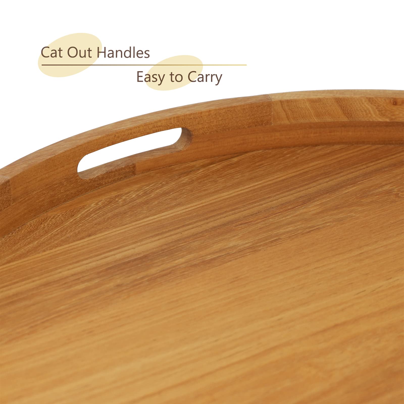 MAGIGO 20 Inches Extra Large Round Teak Wood Ottoman Tray with Handles, Serve Tea, Coffee Classic Wooden Decorative Serving Tray