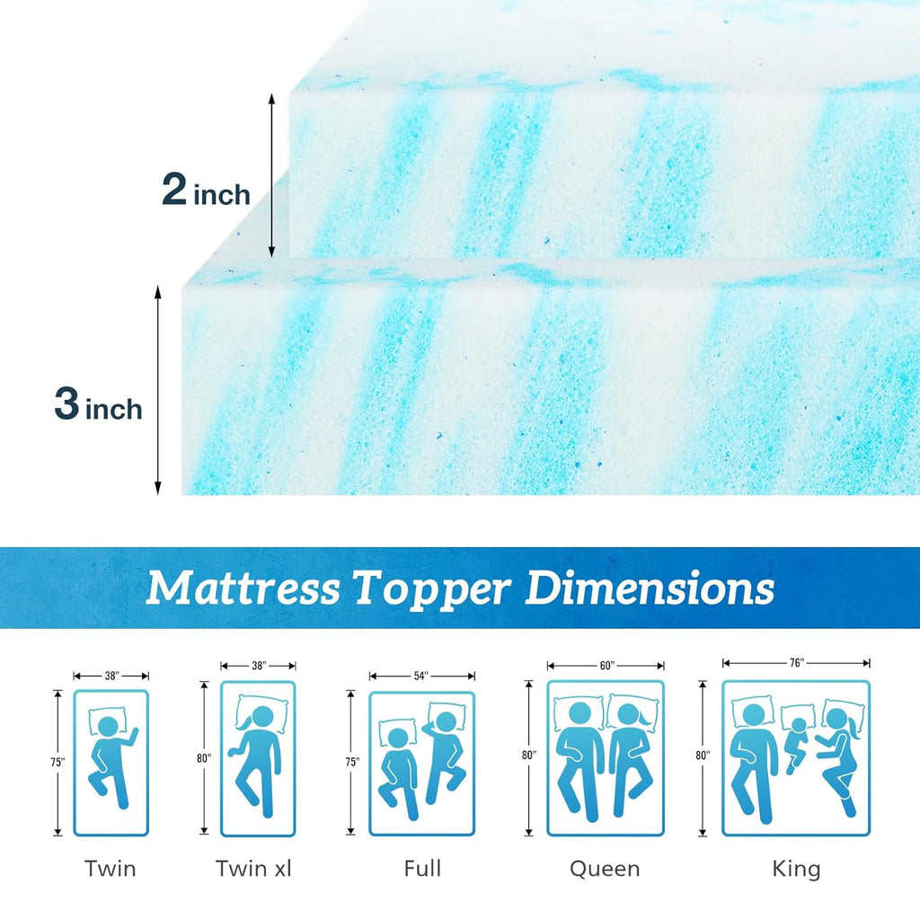 Sweetcrispy Memory Foam Mattress Topper - 3 Inch Thick Gel-Infused Cooling Pad for Twin XL Beds