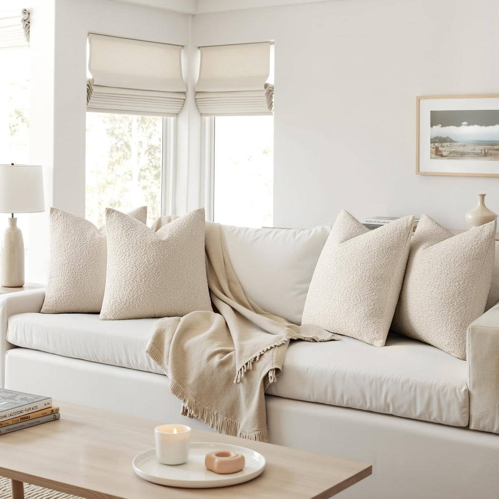 MIULEE Decorative Boucle Throw Pillow Covers - Soft Beige Accent 18x18 Inch for Modern Farmhouse Decor
