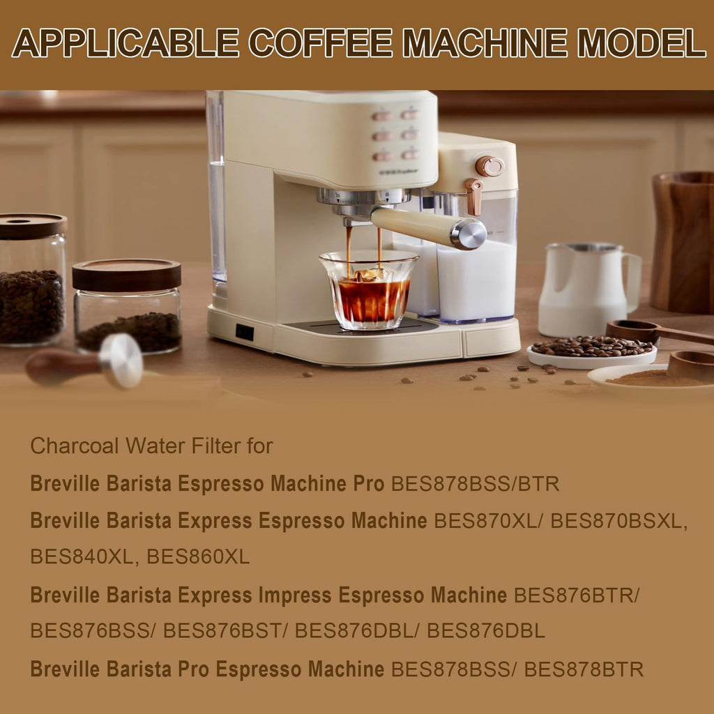 BES870, BES876, BES878, BES840 Charcoal Water Filter Replacement for Breville Barista Express/Pro (Impress) Espresso BES870XL, BES876BSS, BES878BSS,BES840XL,BES860XL, BES810BSS (6pcs).