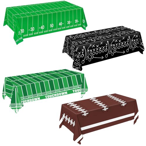 DHXGON Football Tablecloth 4 Packs, Football Party Decorations Supplies, 54" X 108" Plastic Table Cover, Football Field Themed Birthday Decorations