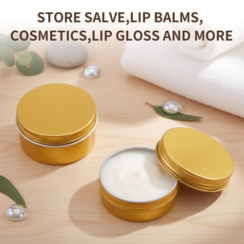 Patelai 72 Pcs 2 oz Aluminum Tins Salve Containers with Screw Lid and Labels Round Cans Travel Cosmetic Metal Tins Jar for Candles Lotion Bars Balms Food Spice Candies DIY Crafts(Gold)
